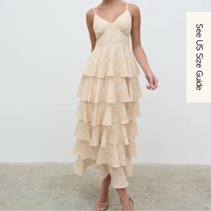 Yellow + Cream Tiered Spaghetti Strap Maxi Dress